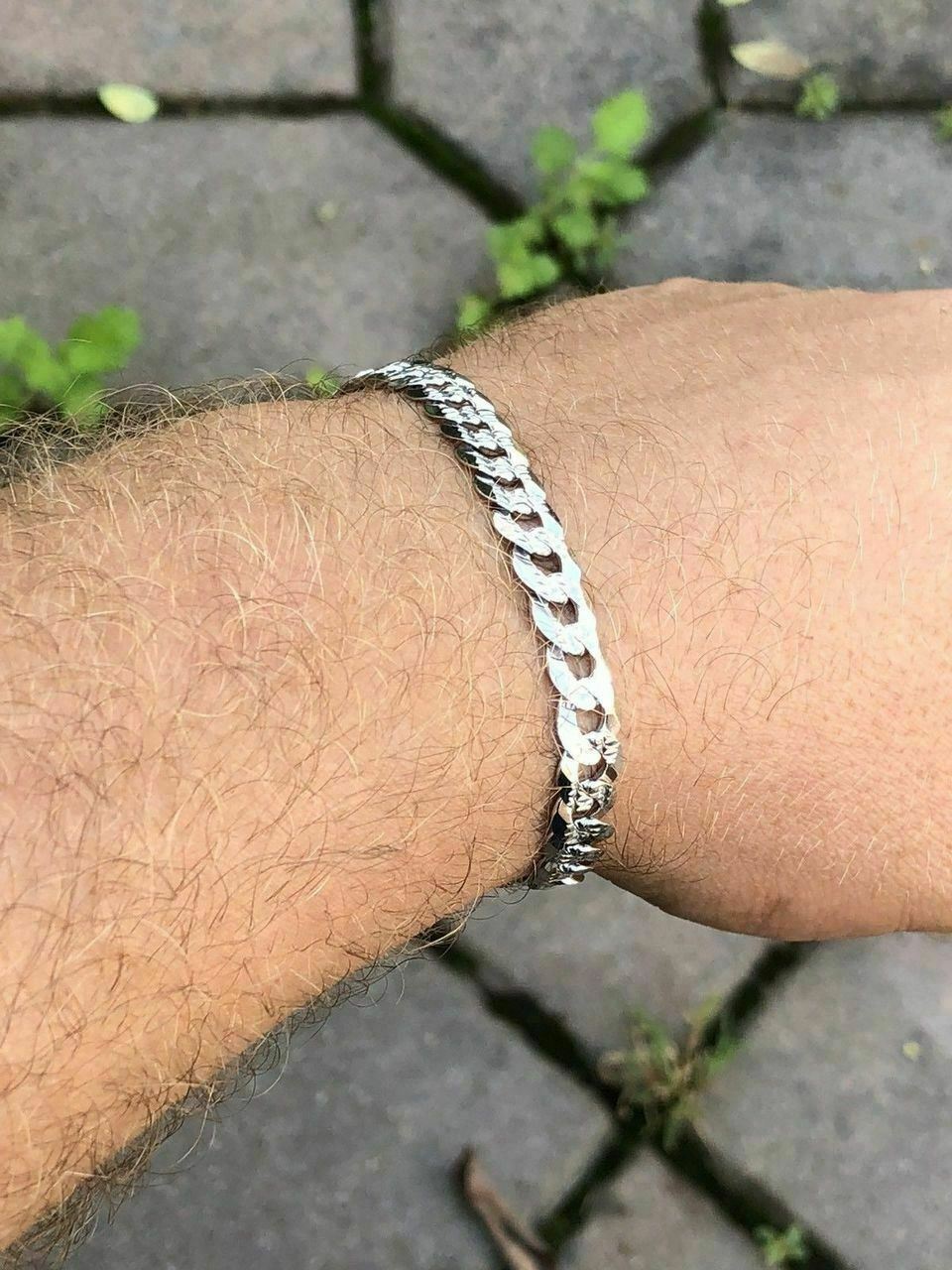Men’s Miami Cuban Bracelet Diamond Cut Solid 925 Sterling Silver 8mm Italy Made