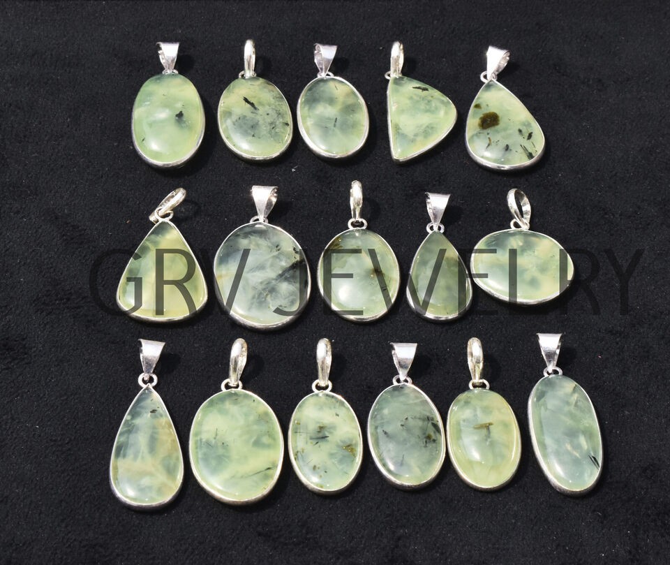 1-500 Pcs Prehnite Pendant Wholesale Lot Bulk: Silver Plated Necklace WH-19