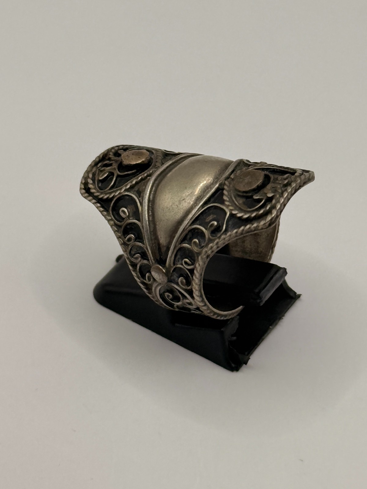 Moroccan Berber Tribal Statement Ring engraving Inlay Large Ethnic VTG Jewelry