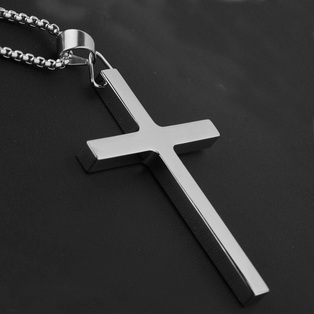 New Gift Unisex’s Men’s Silver Stainless Steel Big Cross Pendant Chain Necklace
