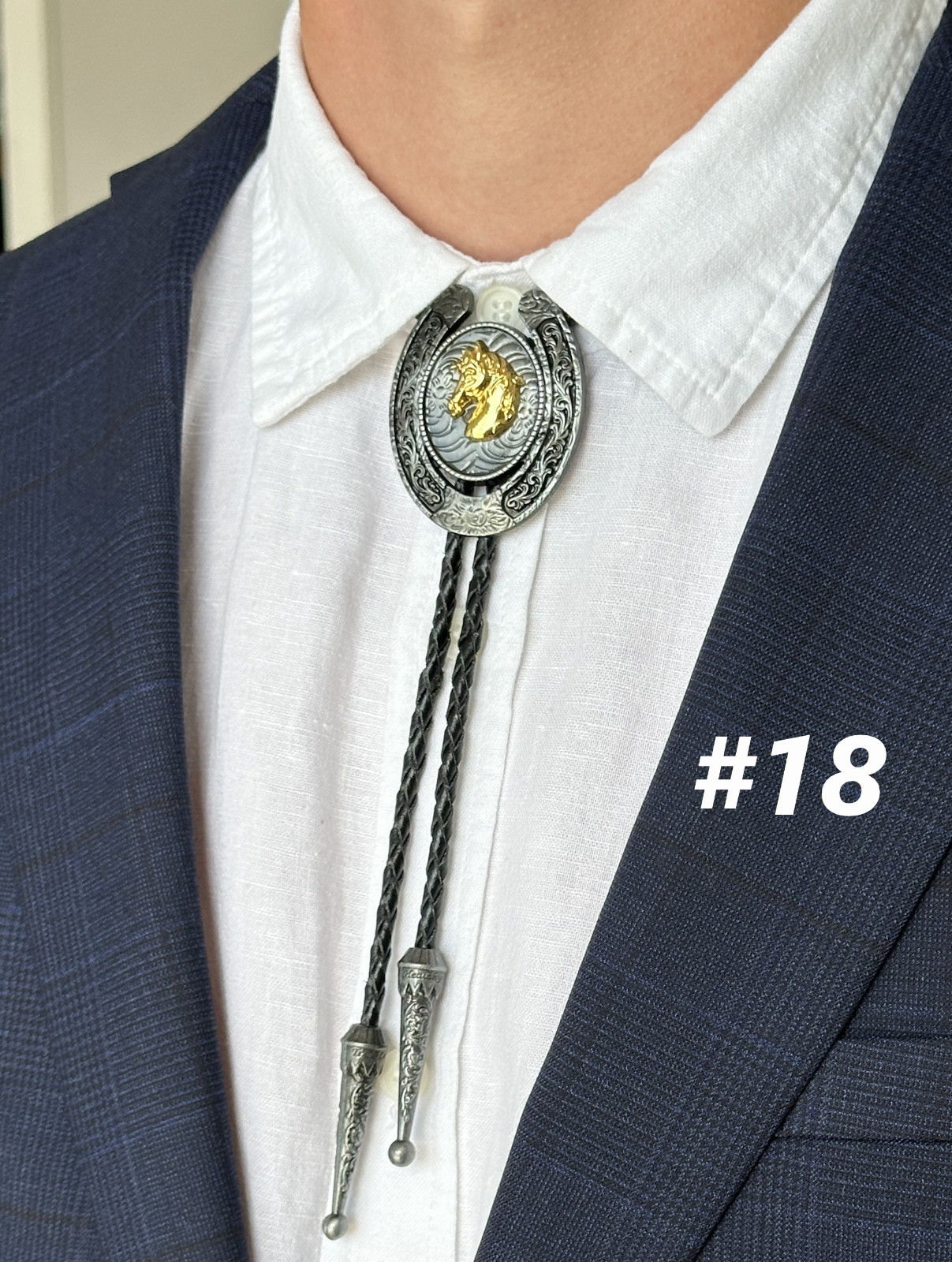 Bolo Tie Mens Wedding Necklace 38″ Leather Rope Western Cowboy Style