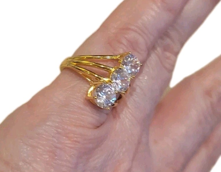 Fusion Creations Yellow Gold 925 Sparkling CZ Cocktail Ring Sz 6 Signed