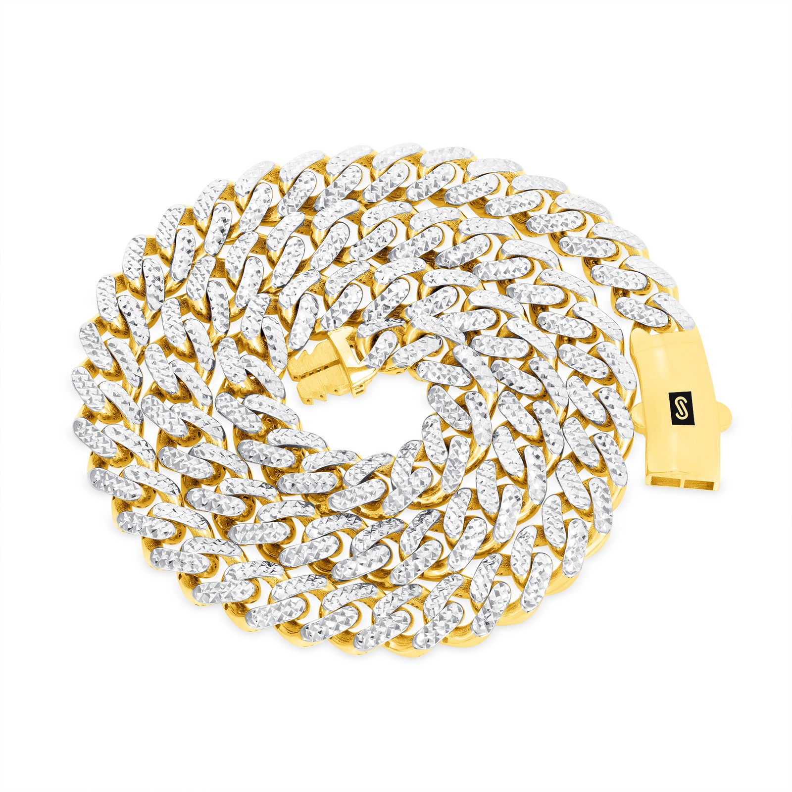 10K Yellow Gold Miami Cuban 9mm Monaco Diamond Cut Pave Chain Bracelet 7″- 9″