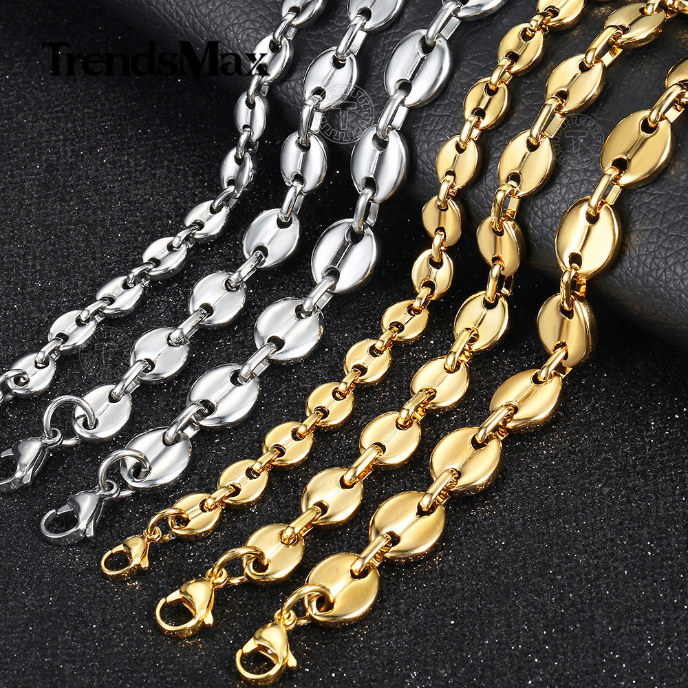 7/9/11mm For Unisex Chain Gold Plated Stainless Steel Marina Link Bracelet 7-9″