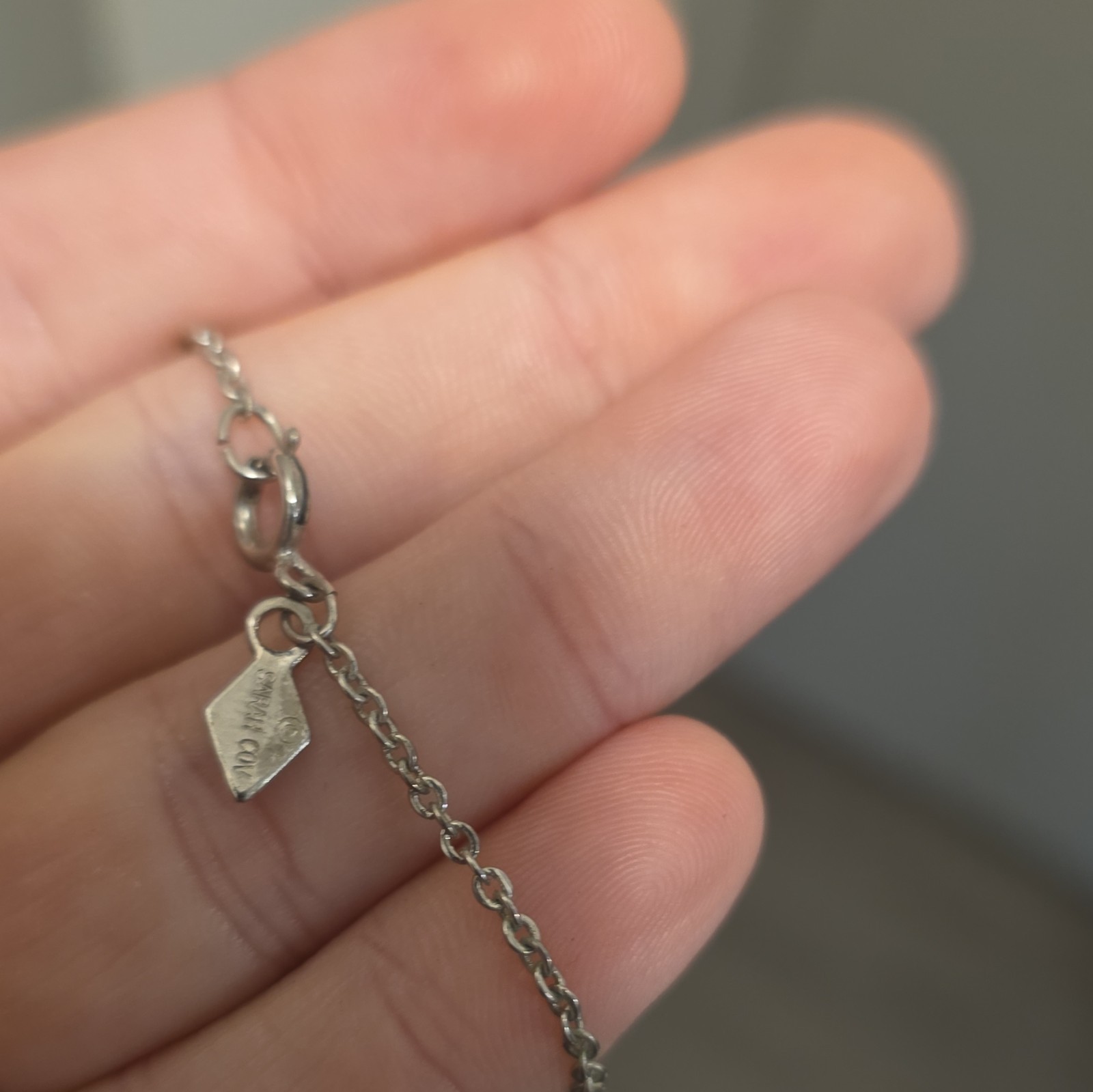 Silver Tone Oval Blue Stone Charm Pendant Necklace Cable Chain Lobster Clasp