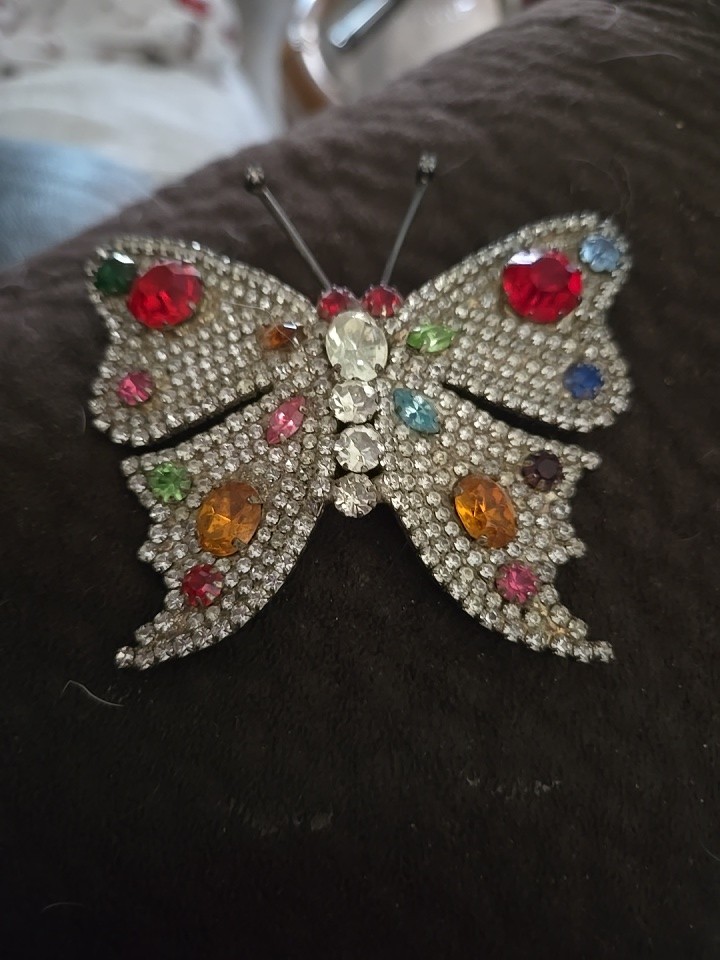 Beautiful Vintage CZECH Multi-color Rhinestone heavy Butterfly brooch
