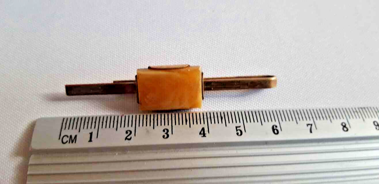 Vintage Brass Tie Bar Clip with cabochon Bakelite