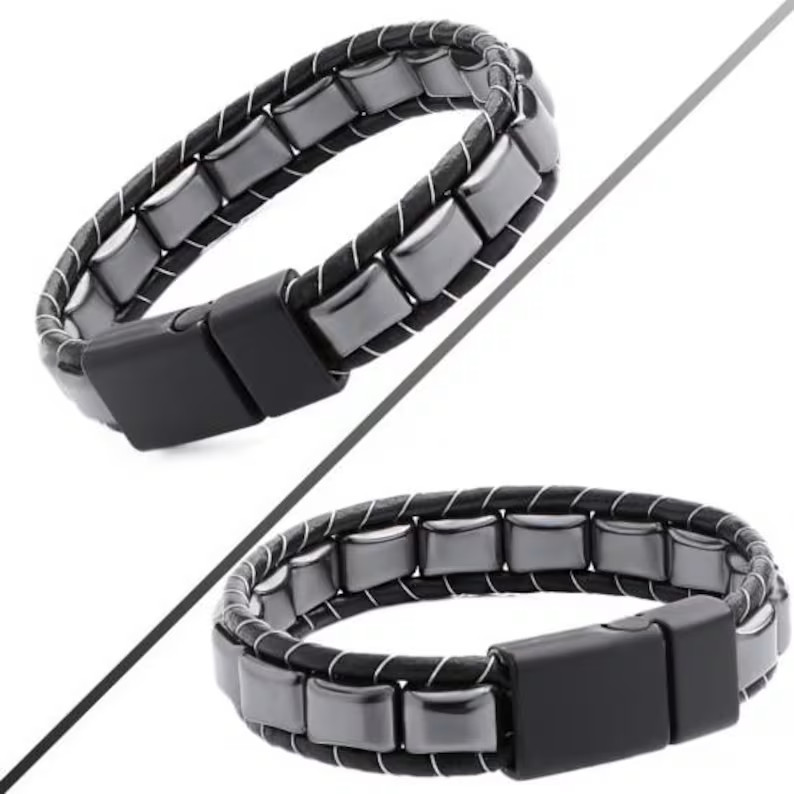 Genuine Stylish Hematite Stone Bracelet for Men Protection Healing Crystal Gift