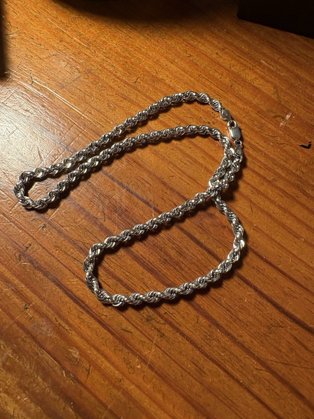925 Sterling Silver Glitter Rope Chain 4mm Necklace Peru 17 Inches Long