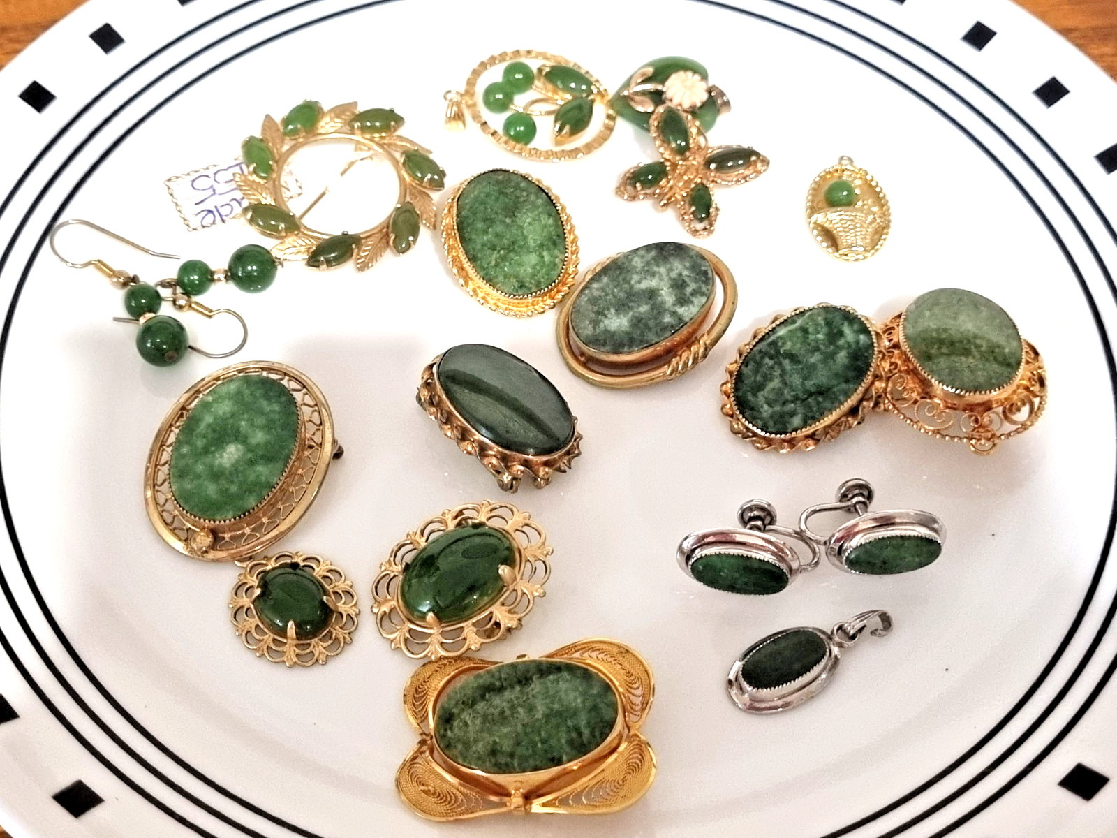 Vintage Genuine Jade 12K Gold Filled Brooch Pendant Lot 1950s USA see Video 74gm