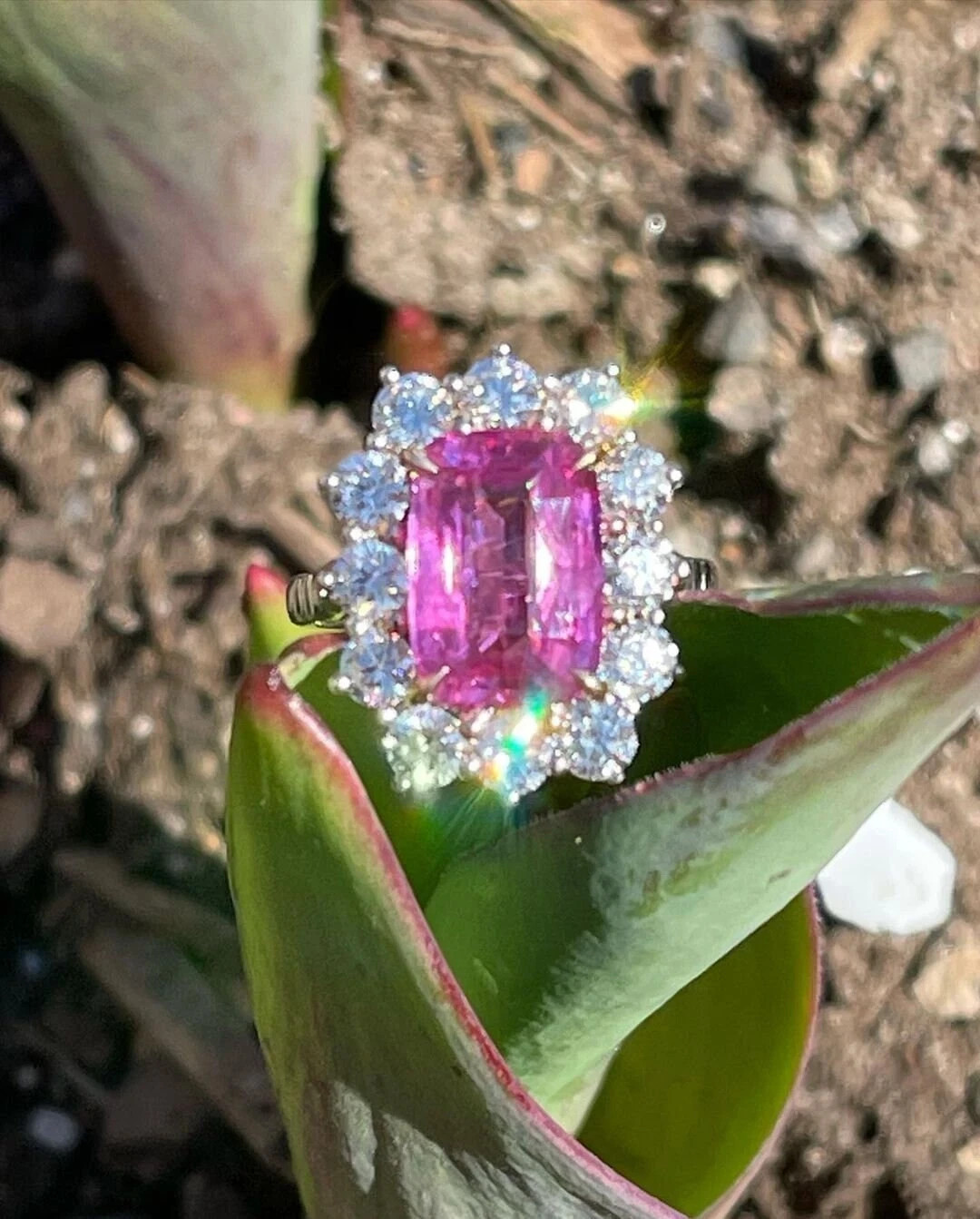 5.01 Ct Cushion Cut Natural Pink Sapphire Diamond Wedding Ring 14K White Gold 8