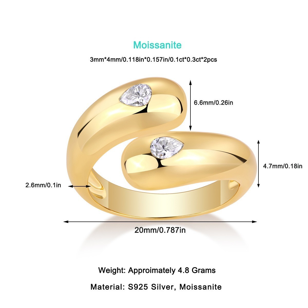 0.3ct Parl Cut Moissanite Teardrop Band Ring Classic Jewelry 925 Sterling Silver