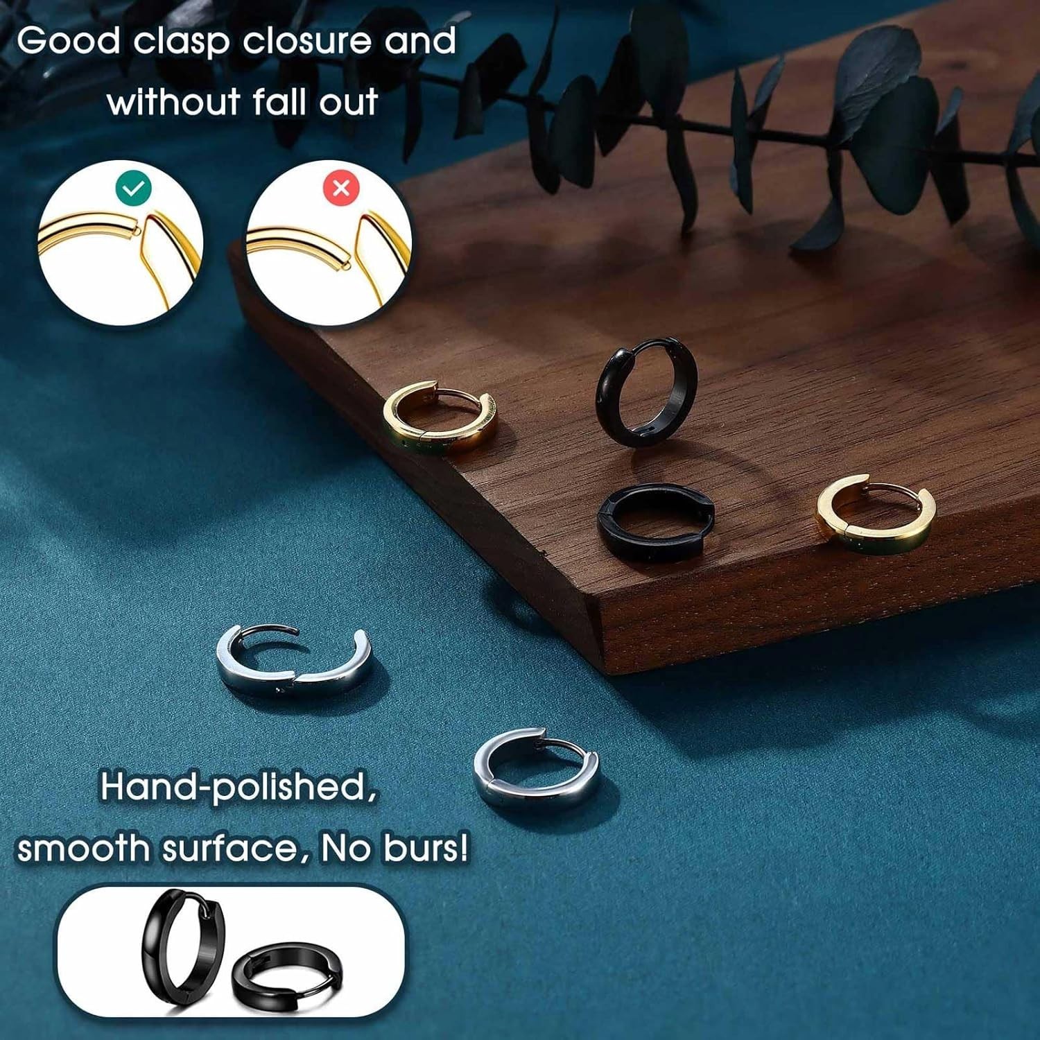 Hypoallergenic Small Hoop Earrings for Men Women 316L Surgical Stainless Stee…