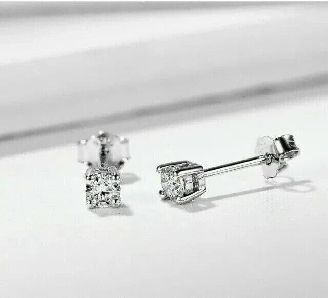 14K White Gold Plated 4MM Round Cut Lab Created Diamond Solitaire Stud Earrings