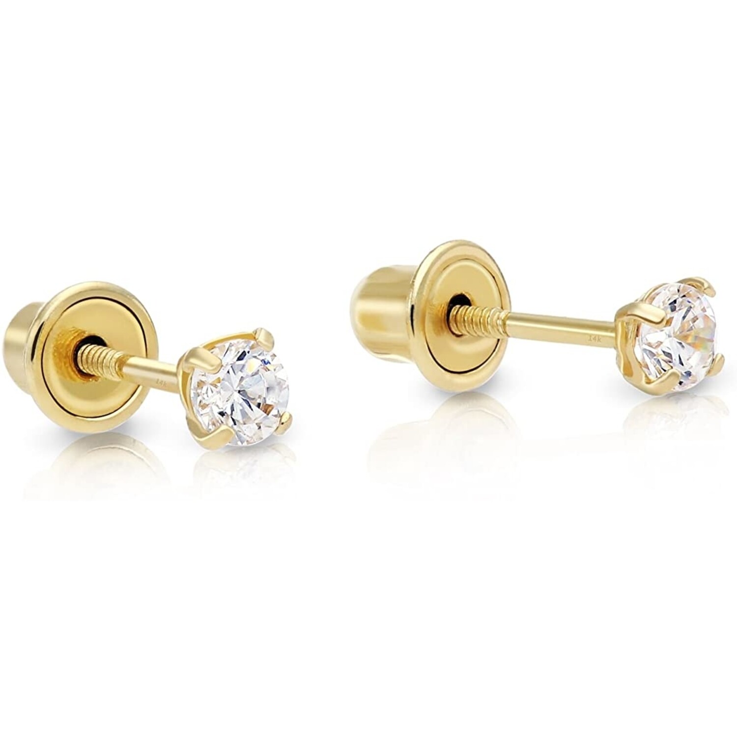Natural Genuine Diamond Stud Screw Back Earrings in 14k Solid Yellow Gold