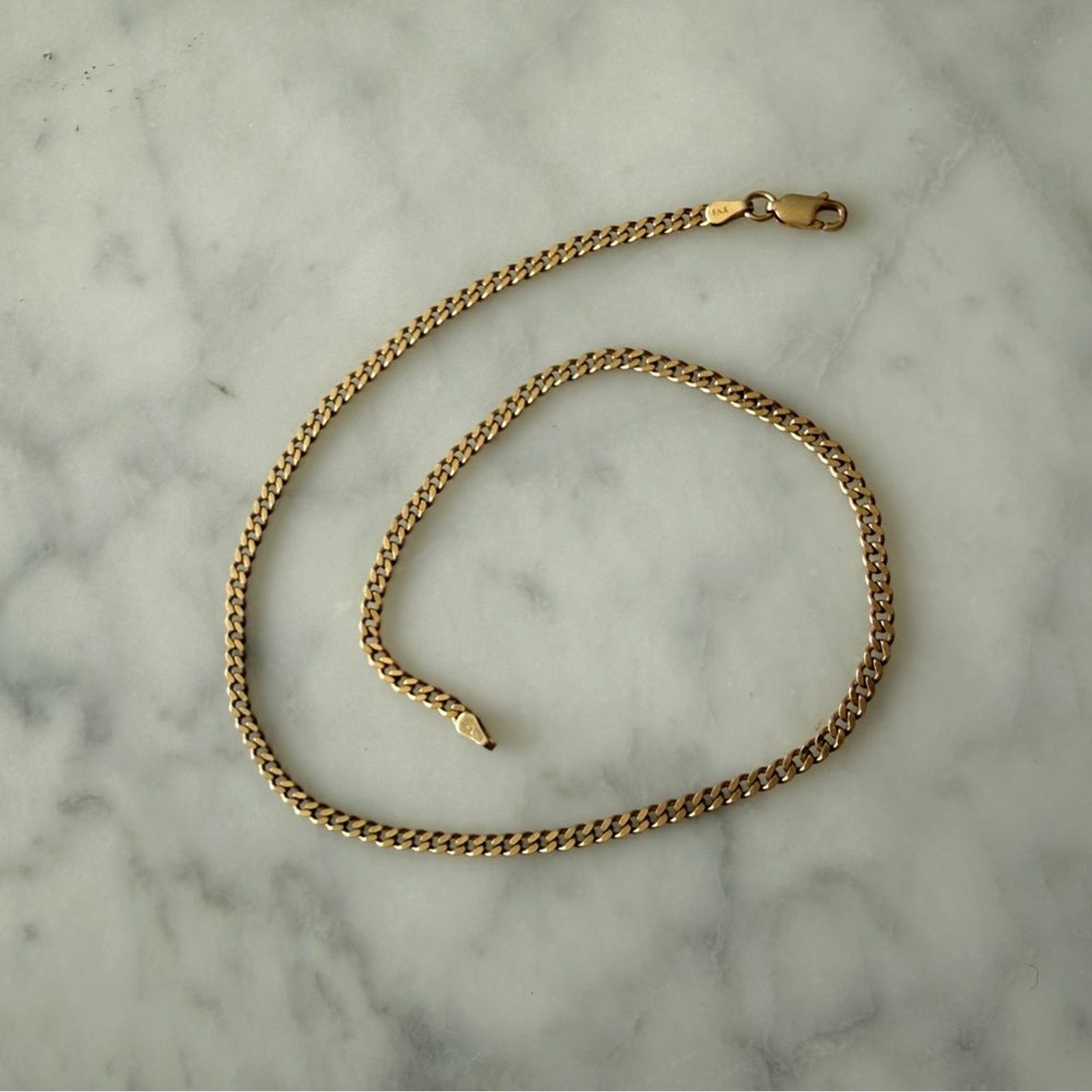 14” Gold Curb Chain Necklace Choker .925 Sterling Silver F.N.A. Italy