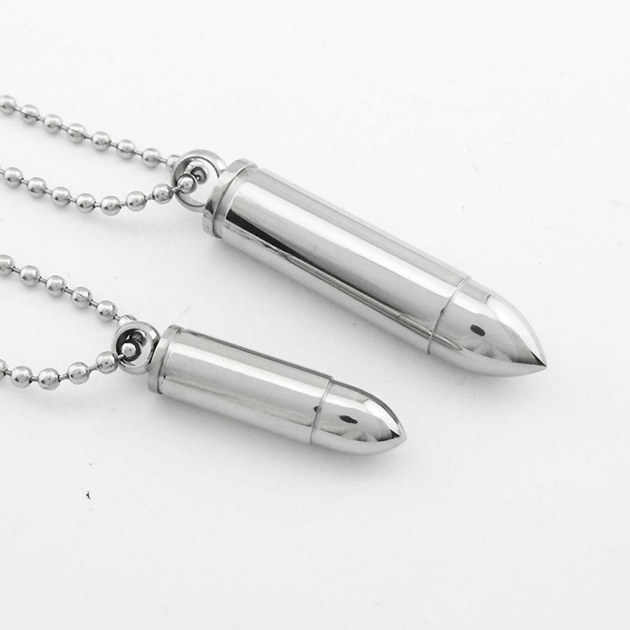 Bullet Urn Necklaces for Ashes Stainless Steel Cremation Jewelry Memorial Chain