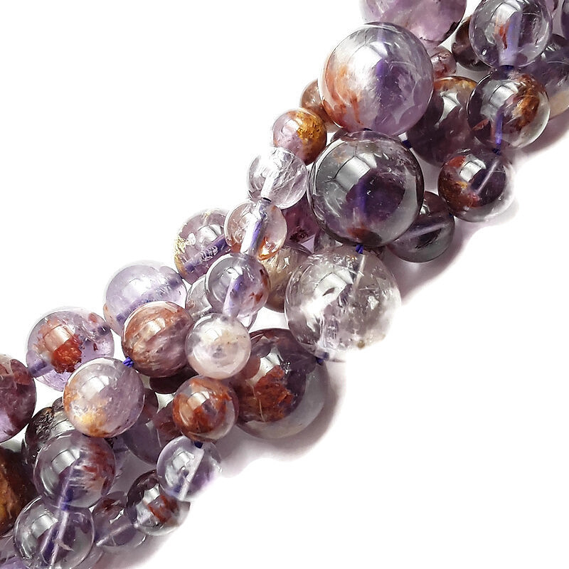 Natural Super Seven Smooth Round Beads 6mm 8mm 10mm 12mm 15.5″ Strand