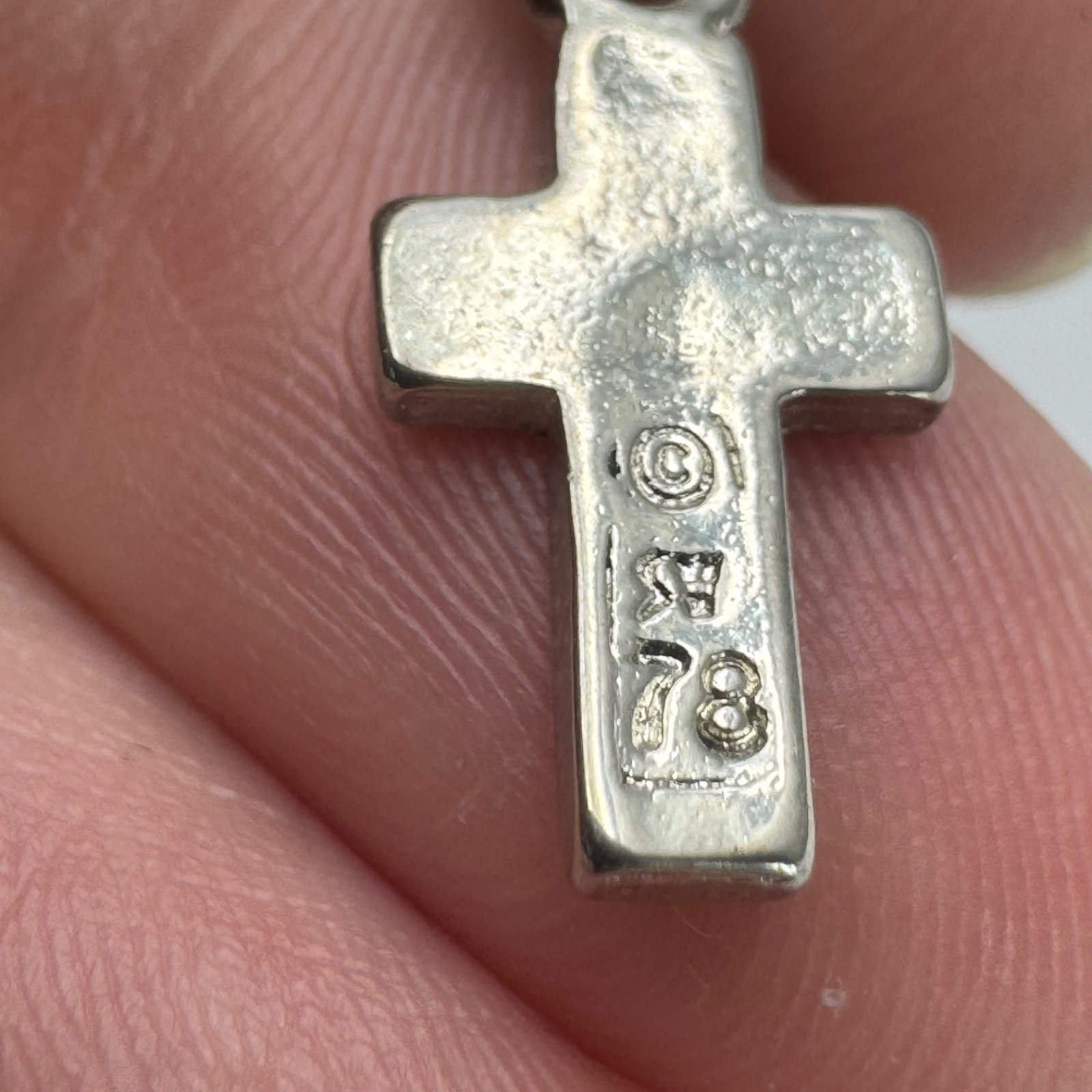 Cross Pendant Charm Silver Tone Turquoise Chip Inlay Religious Waldeck Johnson