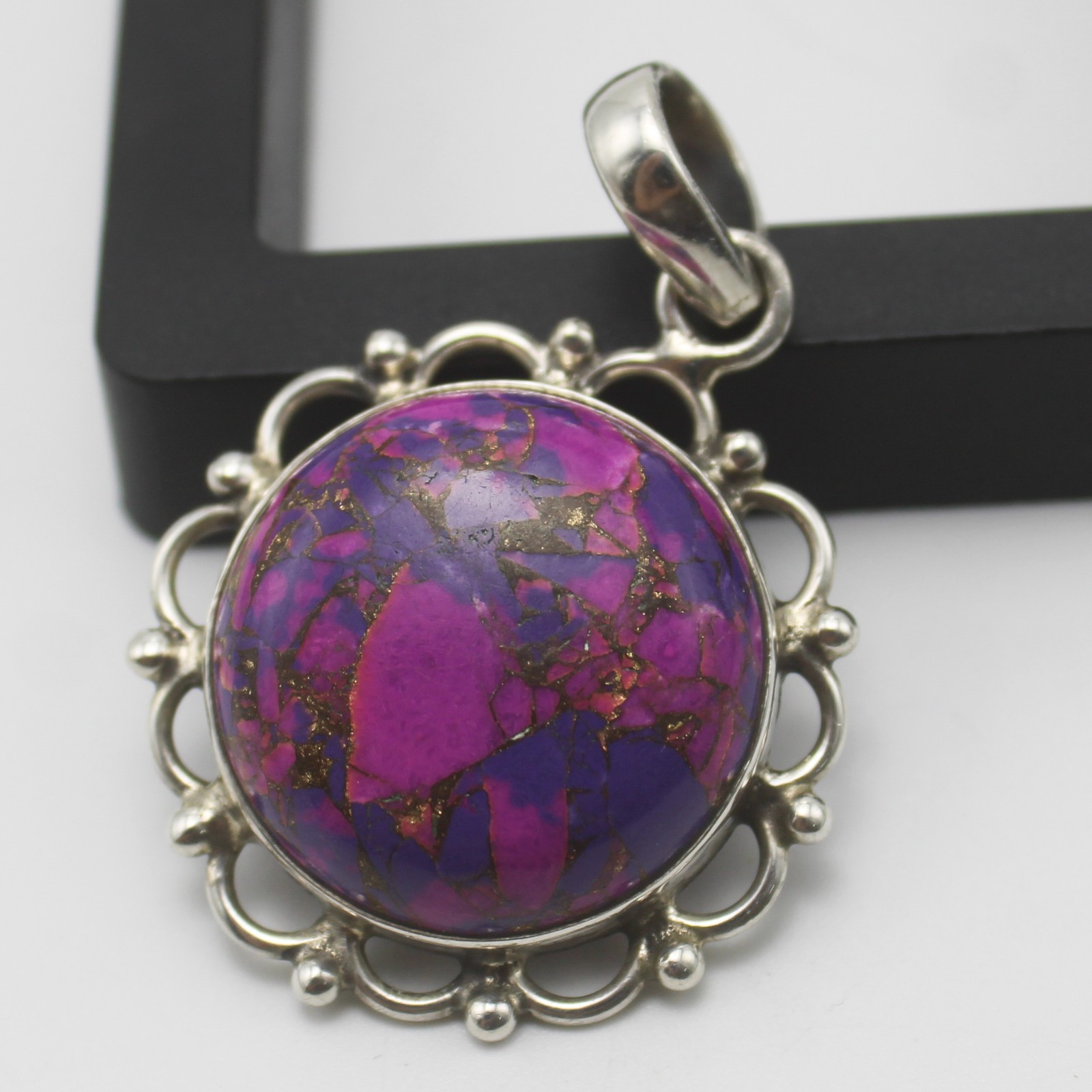 Natural Copper Tourquoise Pendant 925 Sterling Silver Vintage Jewelry 6.80 g