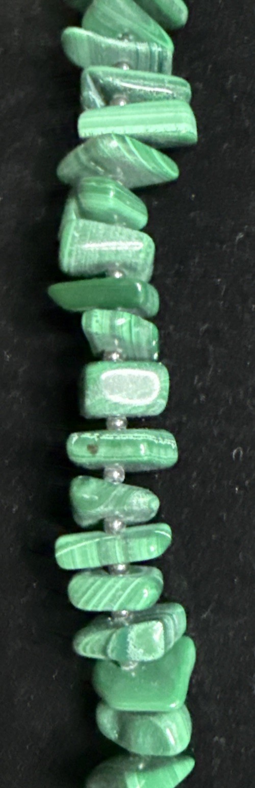 Vtg Malachite Necklace 1/20 14k GF Clasp With Cloisonné Beads, 30”