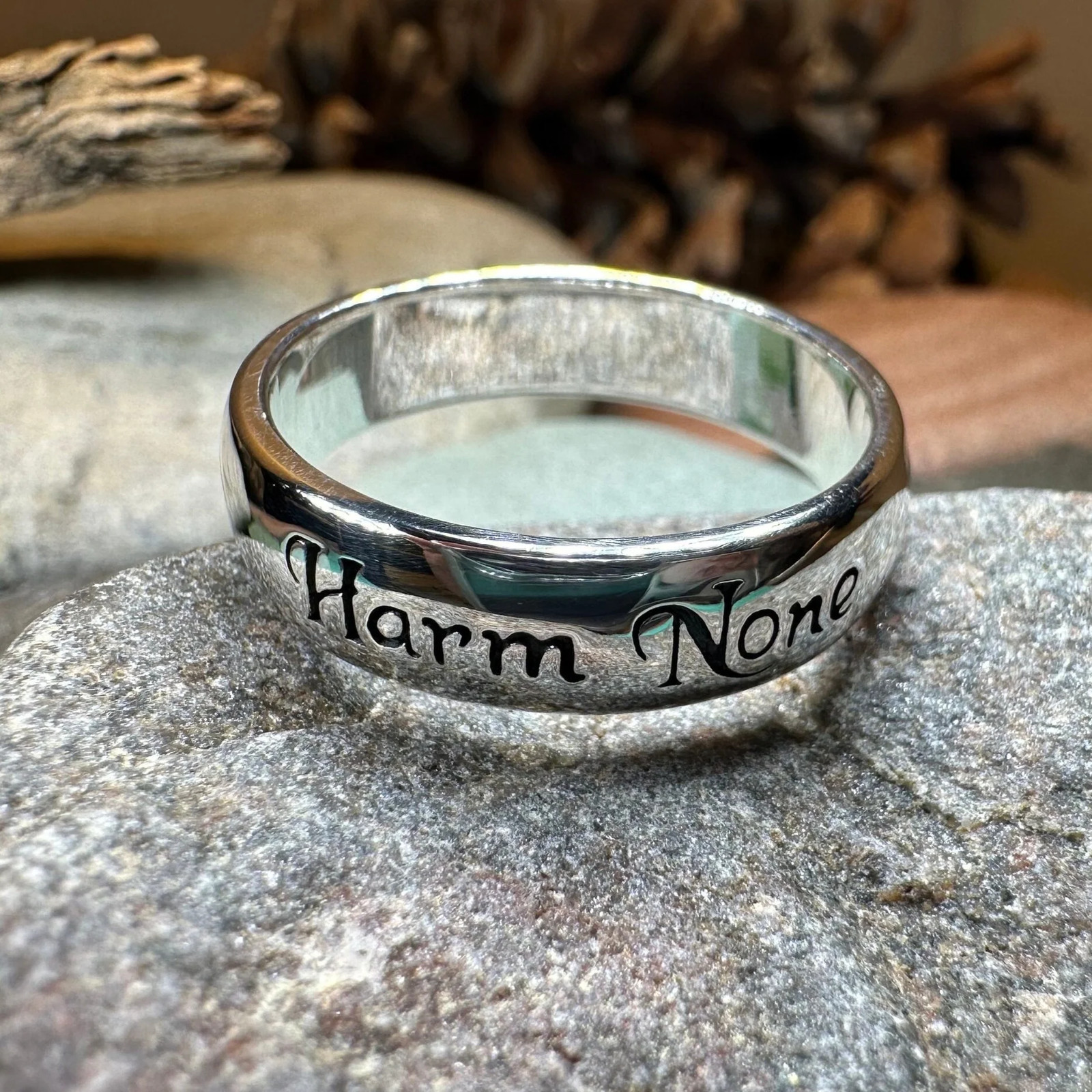Harm None Wiccan Ring Amulet Witch Pagan Unisex Ladies Band Sterling Silver 925