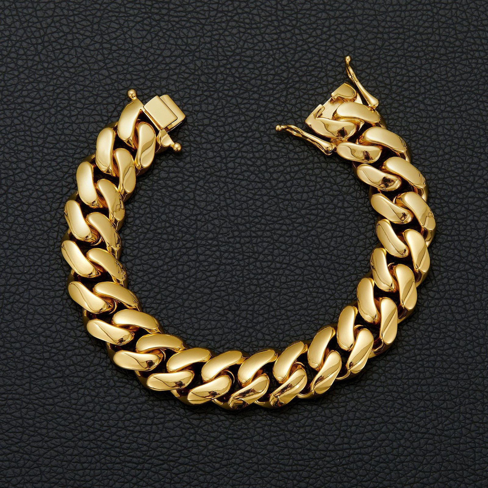 Miami Cuban Link Chain Necklace Bracelet 14K Gold Plated Stainless Steel 12-20MM