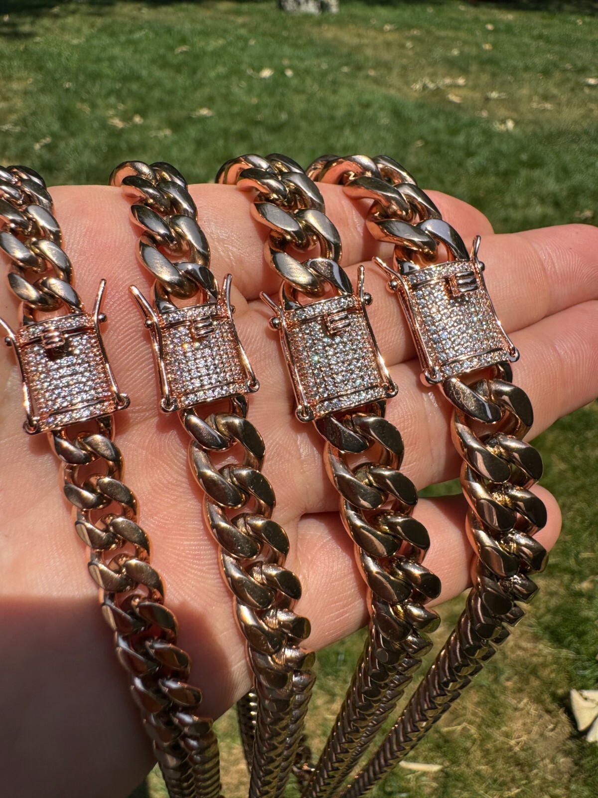 Miami Cuban Link Chain W. 1ct CZ Iced Clasp 14k Rose Gold Plated Stainless Steel