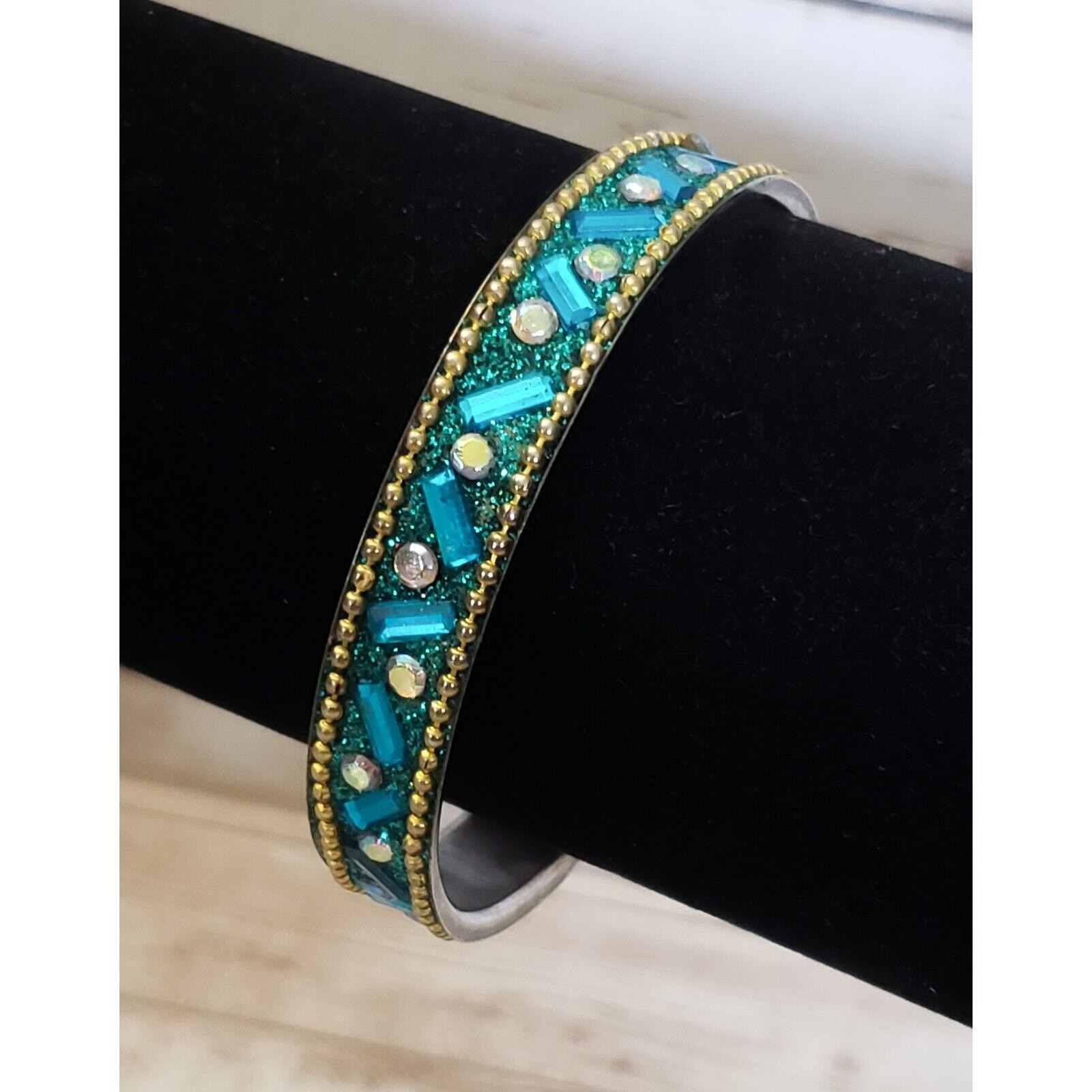 Vintage Bracelet / Bangle Bright Blue Glitter Bangle 7″