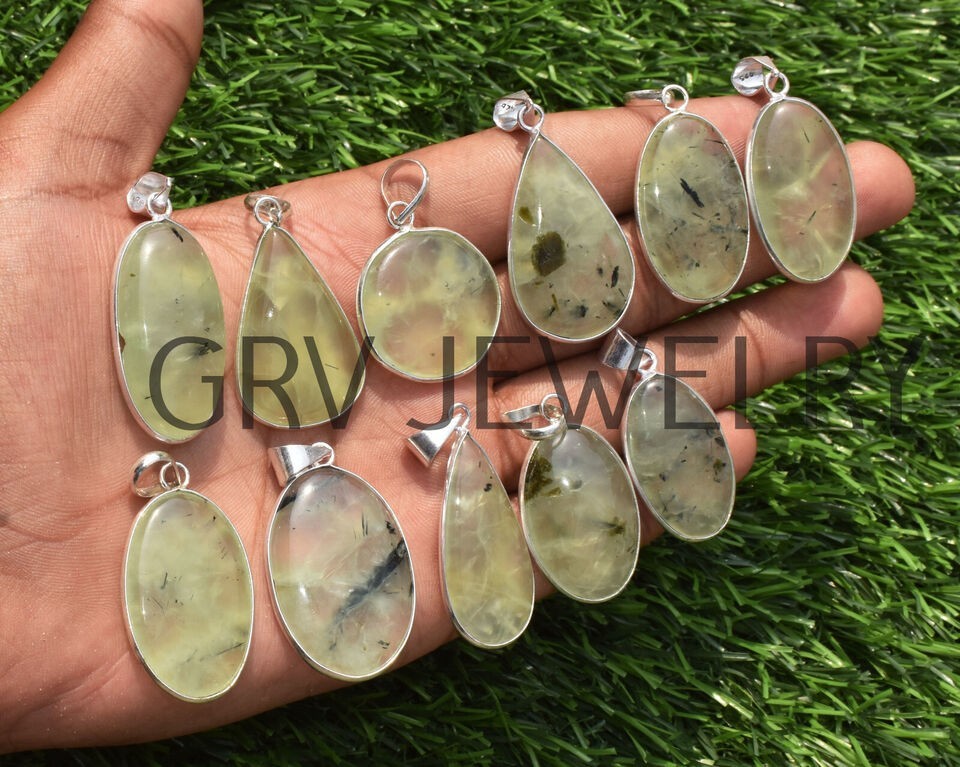 1-500 Pcs Prehnite Pendant Wholesale Lot Bulk: Silver Plated Necklace WH-19