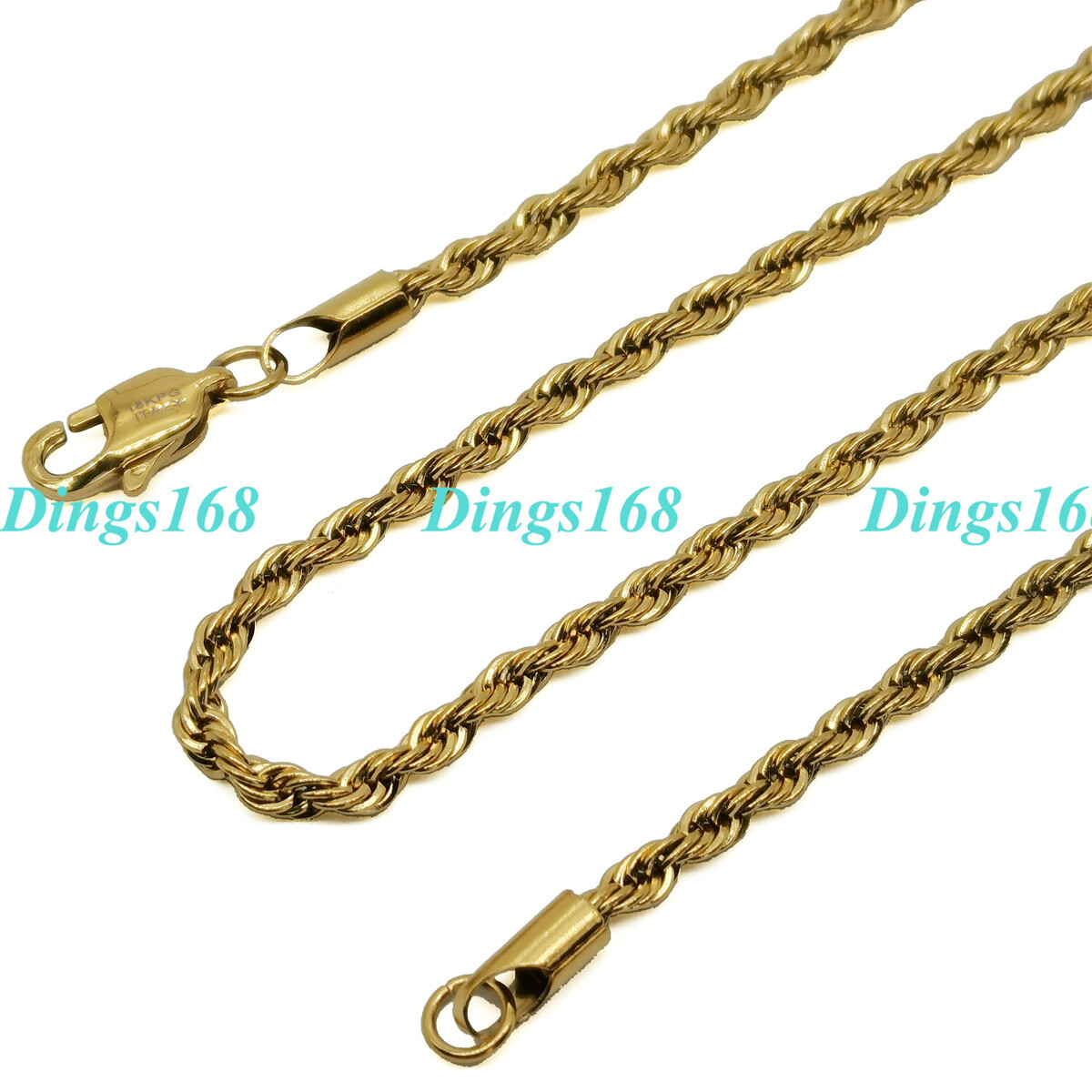 Genuine 18K Gold Filled 16″ ~ 32″ 1.7mm/3mm/4mm Diamond-Cut Rope Chain Necklace