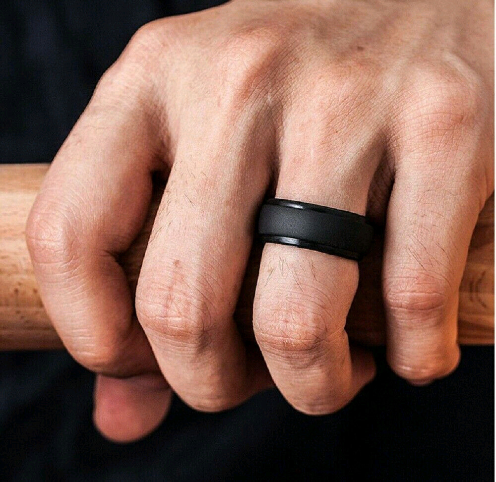 4 Pack Silicone Flexible Wedding Ring Engagement Men Women Rubber Band Sport Gym
