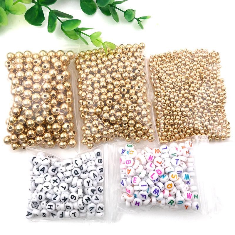 600PCS Gold Plated Beads(4,6,8mm) and Resin Alphabet Beads(6mm) Collection C06