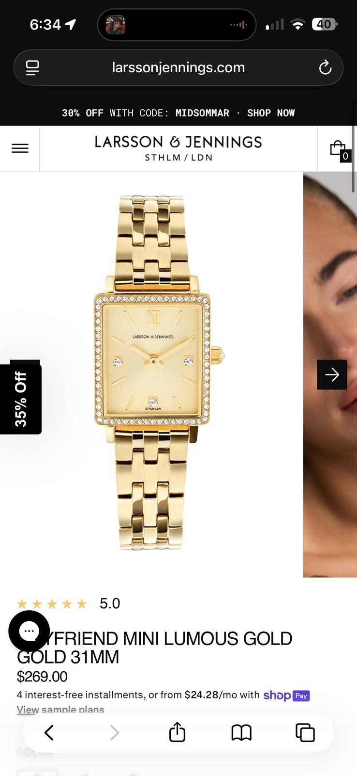 Larsson & Jennings Mini Boyfriend 31mm Watch Women Gold Tone Square