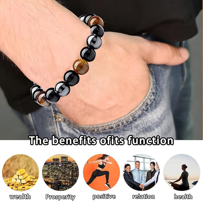 Natural Energy Healing Stretch Bracelet Stone Hematite Tiger Eye for Men Women