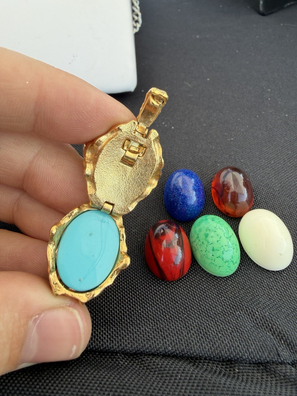 Vintage Crown Trifari Interchangeable Adjustable Ring, 6 Colored Cabochons