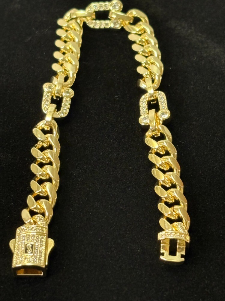 New 8 inch-14K Gold Filled Monaco Cuban Link Bracelet – Iced Out Box Lock