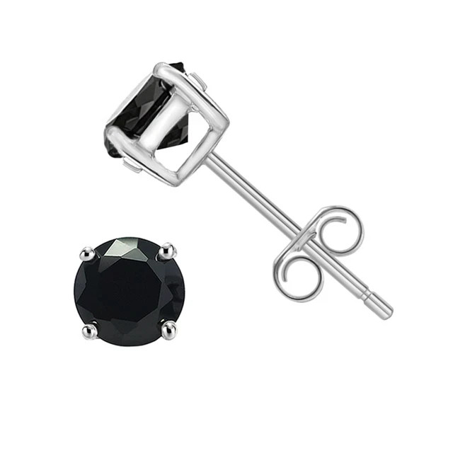 200 Ct Round Cut Simulated Diamond Black Solitaire Stud 14k White Gold Plated