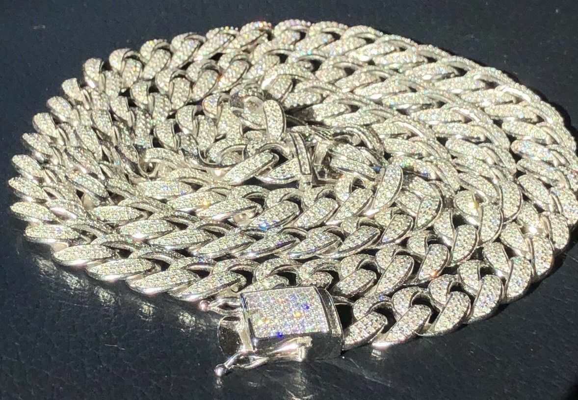 Mens Miami Cuban Link Chain Real Iced Moissanite – Passes Tester 12mm