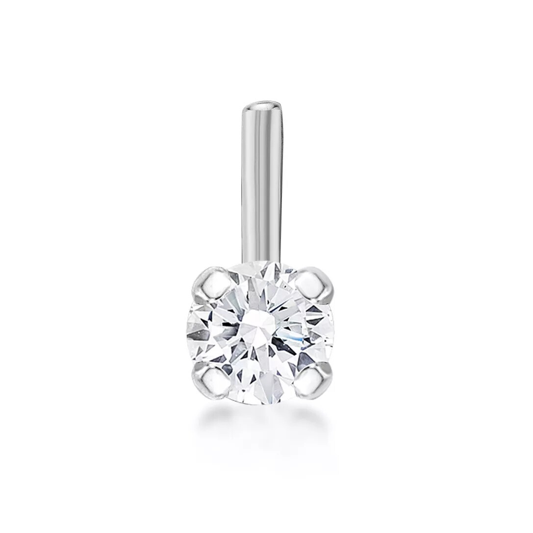 14K White Gold L Shape Nose Ring 22G VS2 Genuine Natural Diamond