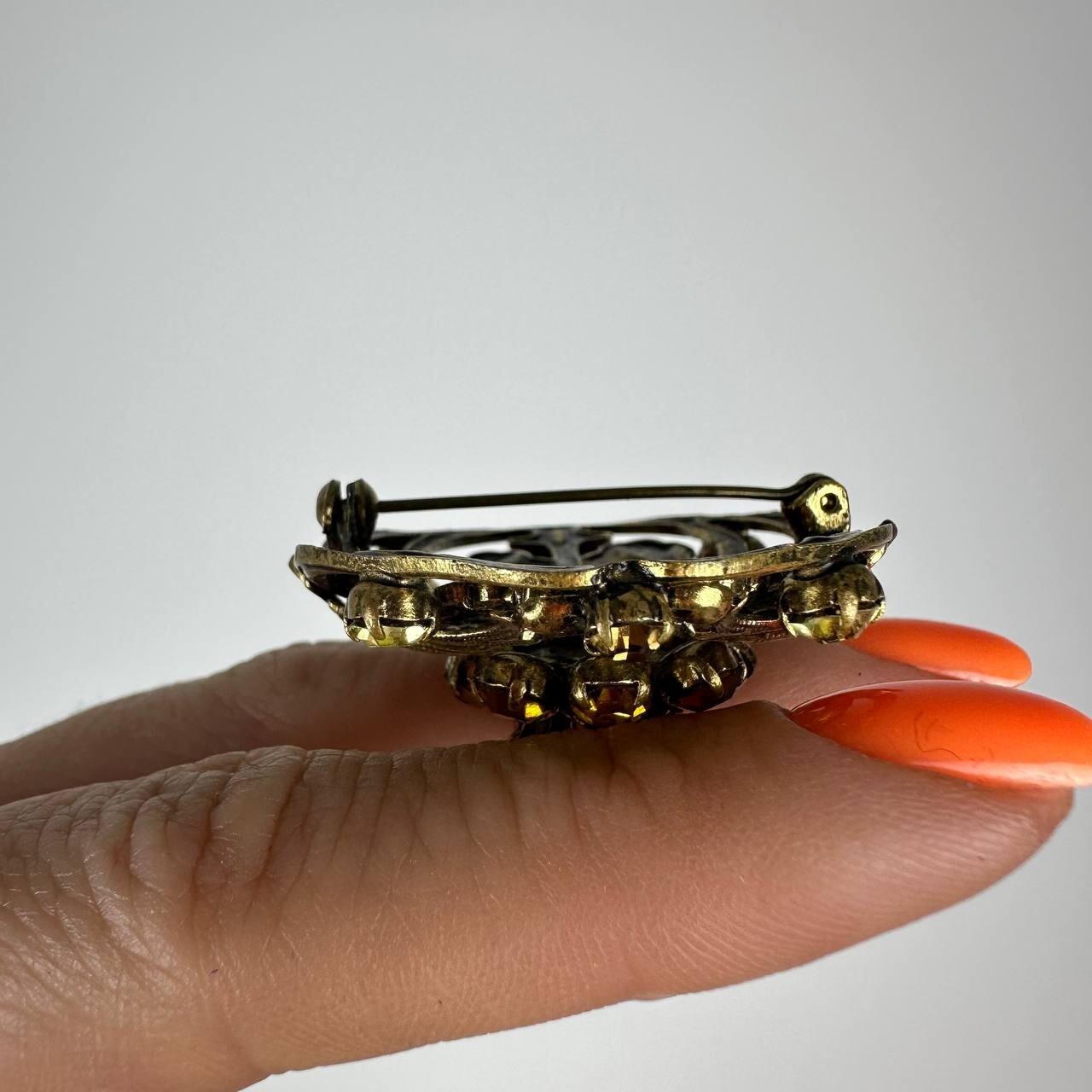 Vintage brooch – USSR jewelry – soviet orange stone – Czech Republic