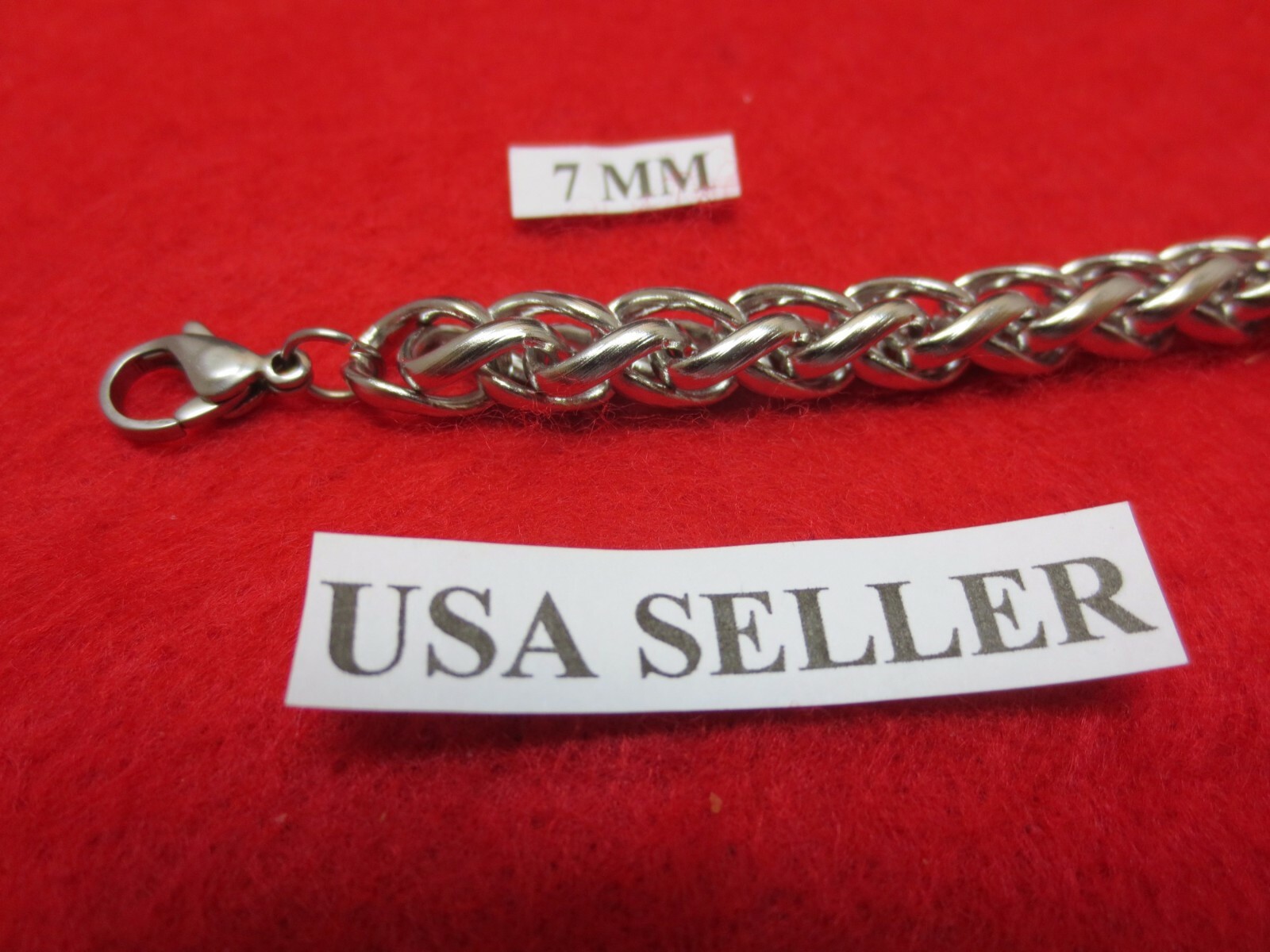 3/4/7 MM Mens 16-60″ STAINLESS STEEL SILVER BRAIDED WHEAT ROPE CHAIN NECKLACE