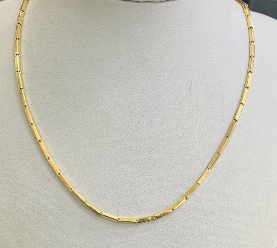 18K Solid Yellow Gold Bar Link Handmade 73%Chain Necklace17Inches6.15GM