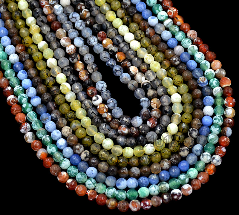 Faceted Fire Agate Round Gemstone Loose Beads 15c 4mm 6mm 8mm 10mm 12mm 14mm