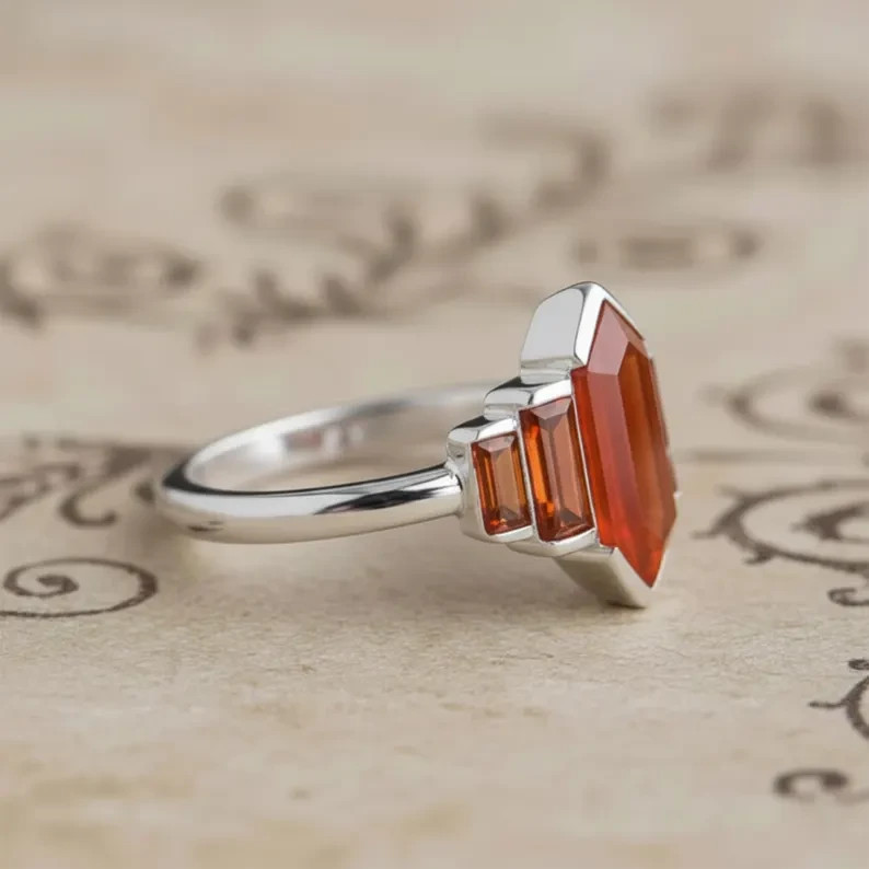 Carnelian Gemstone 925 Sterling Silver Ring | Vintage Art Deco Jewelry Gift
