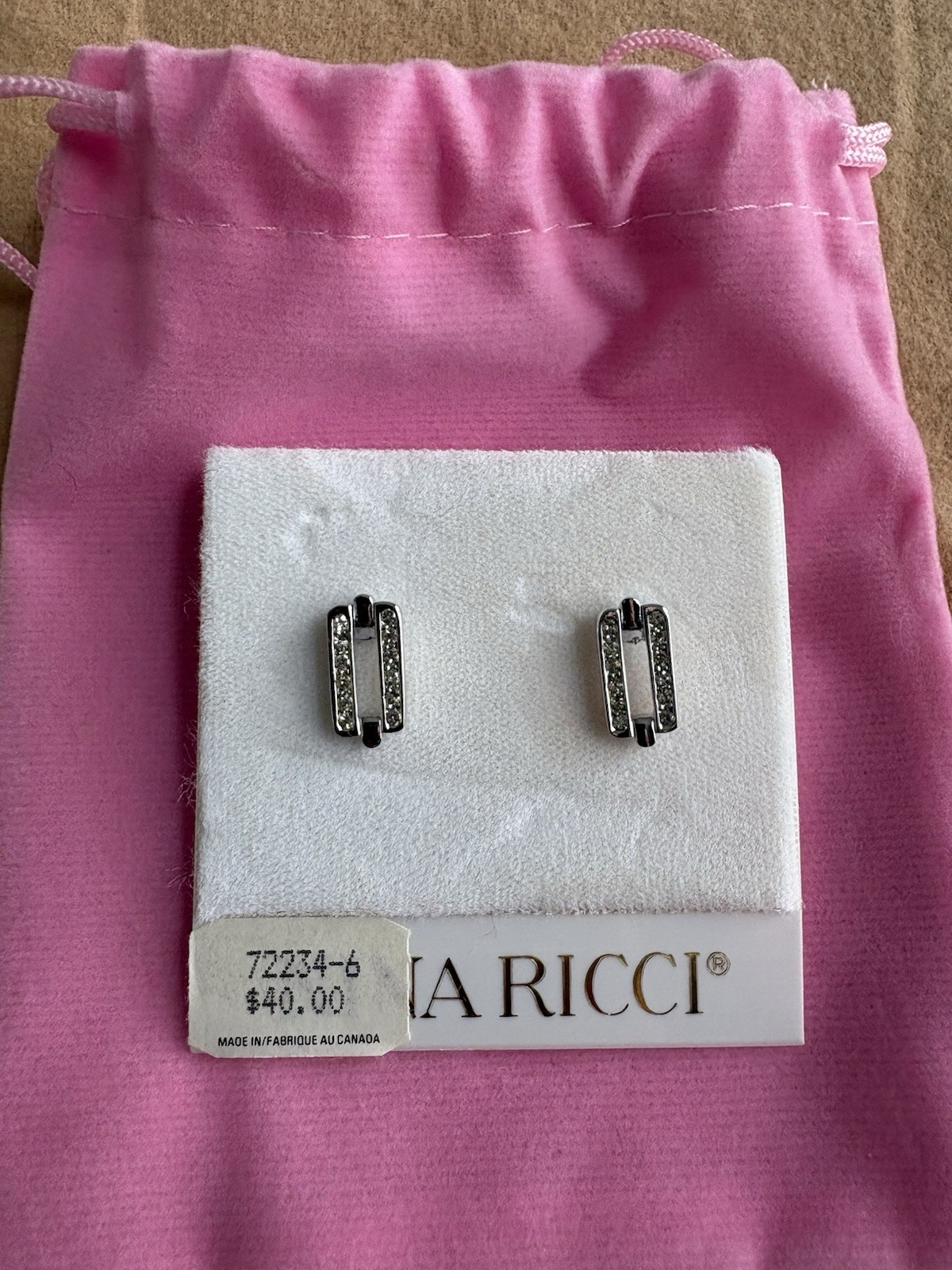 Nina Ricci Silver Tone Rhinestone Geometric Rectangle Stud Earrings Canada