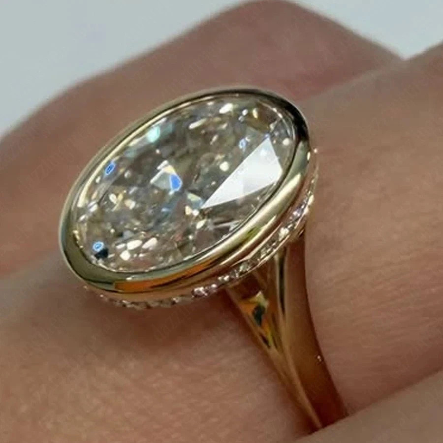 5.20Ct Oval Cut Lab Grown Diamond Hidden Halo Wedding Ring IGI 14K Yellow Gold
