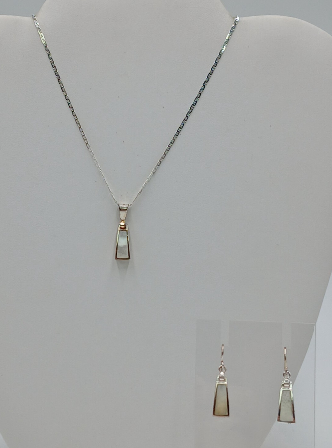 VTG 925 Abalone Necklace Earring Set 17in Sterling Silver 7gtw MOP White Inlay