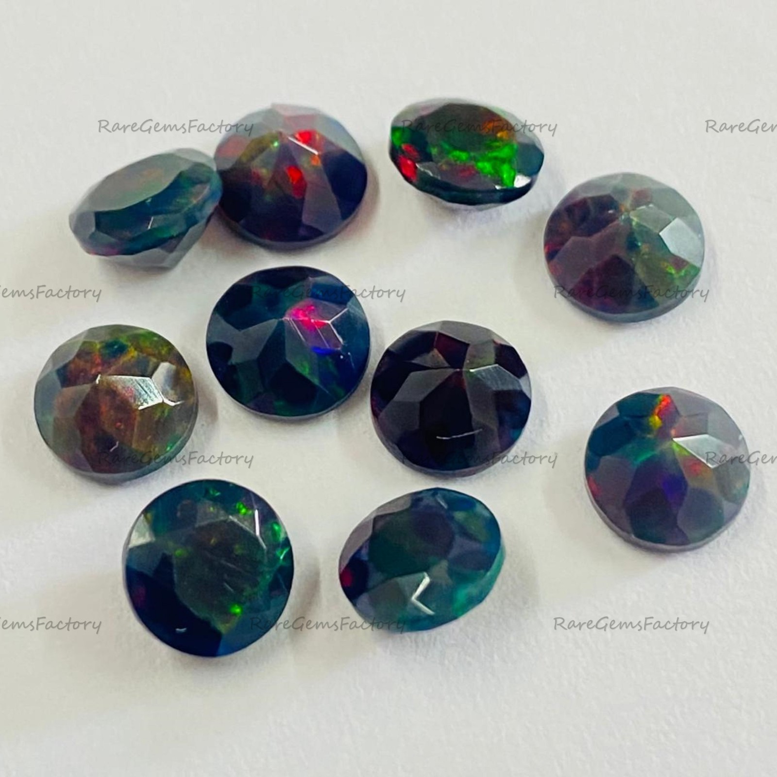 Natural Black Ethiopian Opal Round Faceted Cut 3mm–8mm Loose Calibrated Gemstone