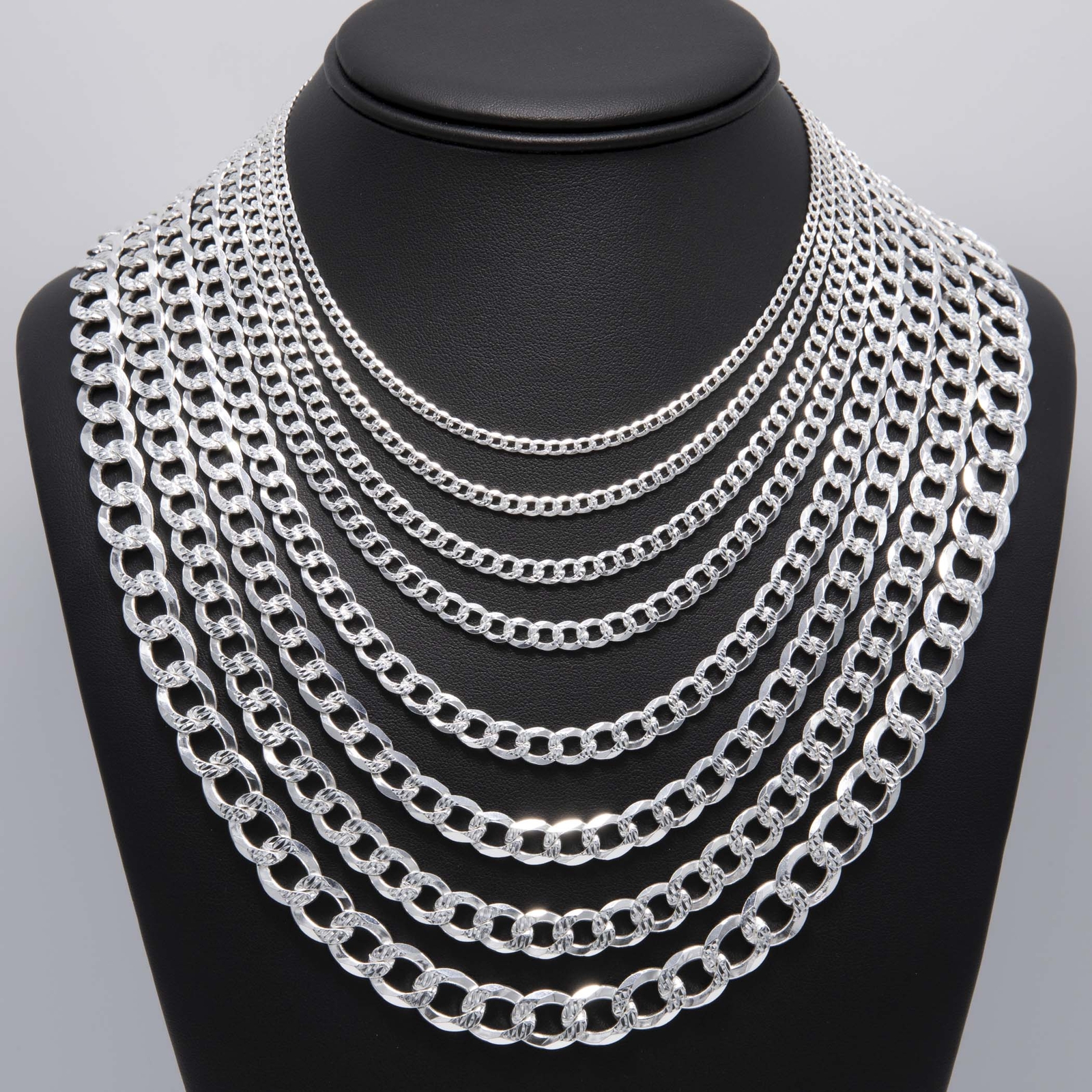 Diamond-Cut Reversible Curb Chain Solid Sterling Silver 925 Italy All Sizes